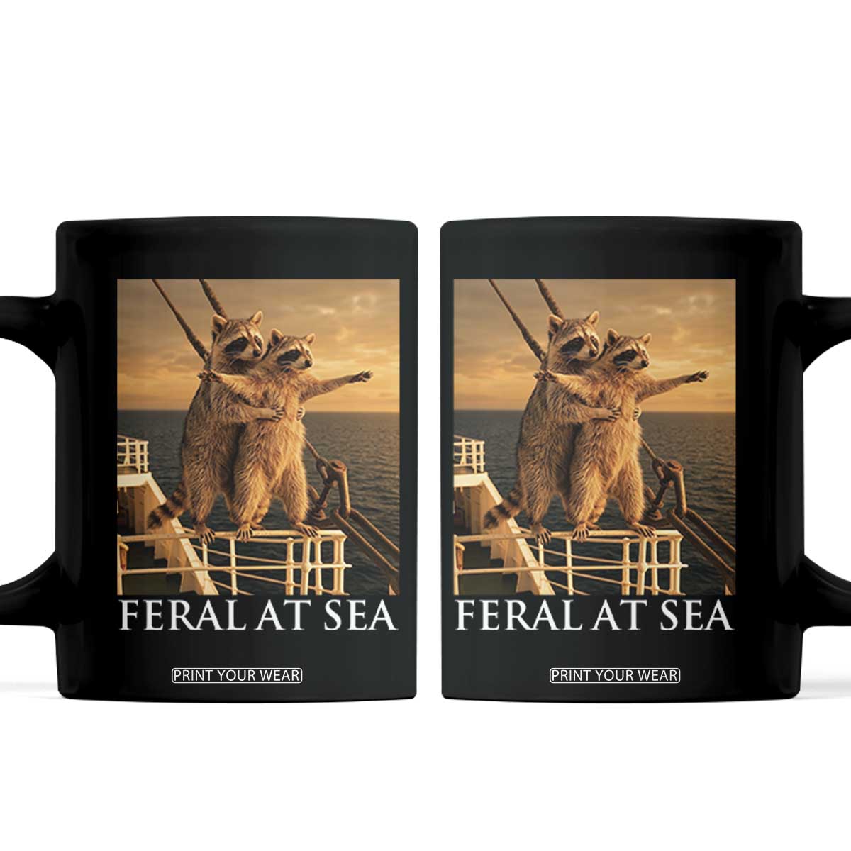 Vintage Feral At Sea Cruise Coffee Mug Funny Raccoon Parody Movie TS14 Black Print Your Wear
