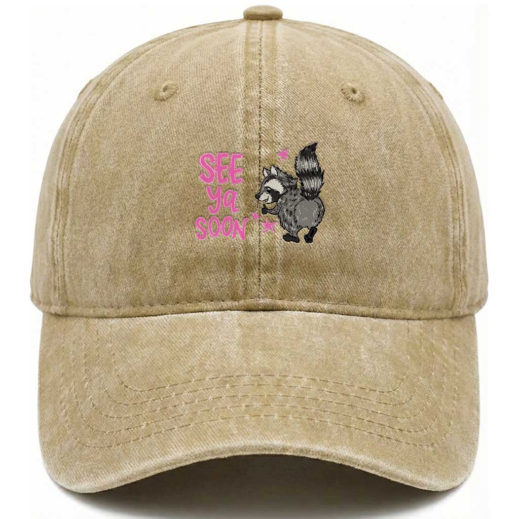 See Ya Soon Raccoon Washed Cotton Baseball Cap Funny Last Day Of School TS14 Print Your Wear