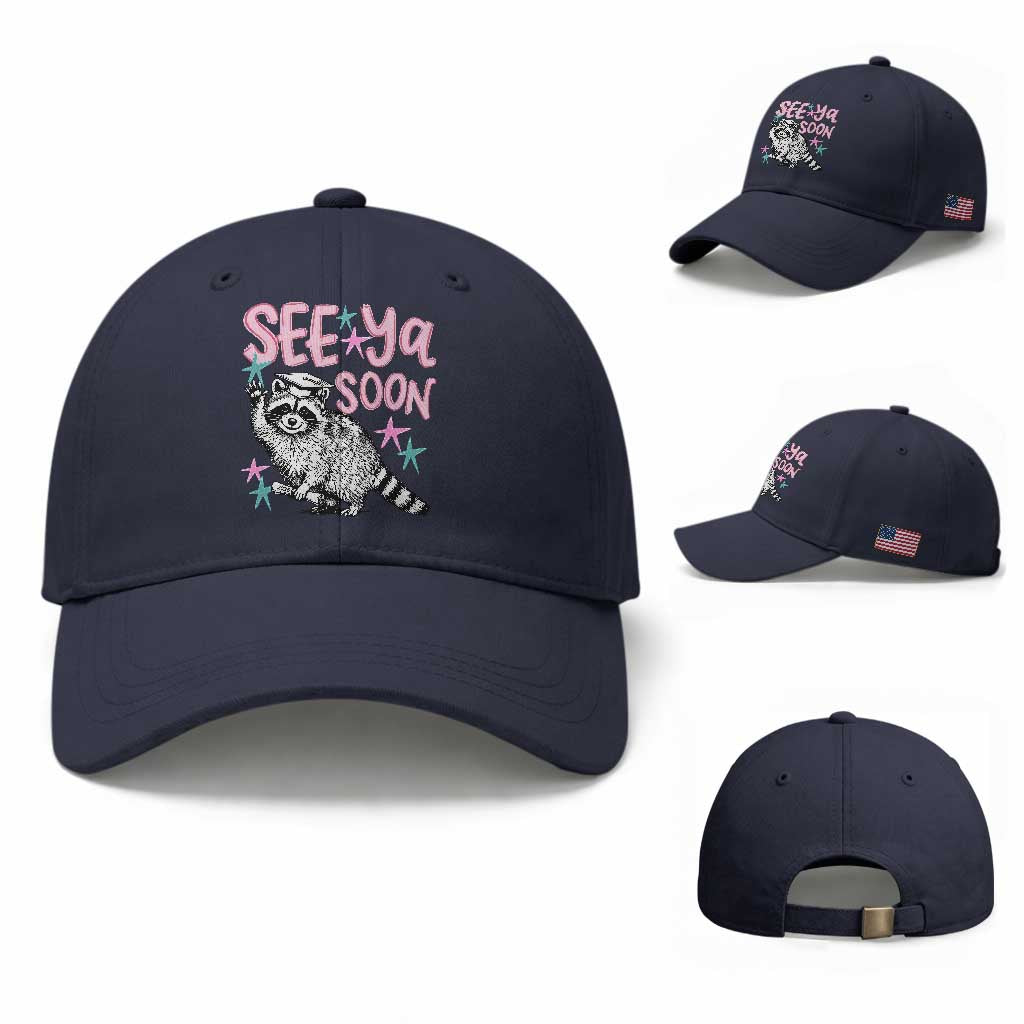 Funny Raccoon Graduation Baseball Cap Senior Grad 2026 See Ya Soon TS14 Baseball Cap Universal Fit Navy Print Your Wear