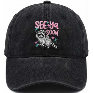 Funny Raccoon Graduation Washed Cotton Baseball Cap Senior Grad 2026 See Ya Soon TS14 Print Your Wear