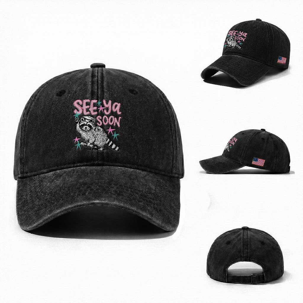 Funny Raccoon Graduation Washed Cotton Baseball Cap Senior Grad 2026 See Ya Soon TS14 Washed Cap Universal Fit Black Print Your Wear