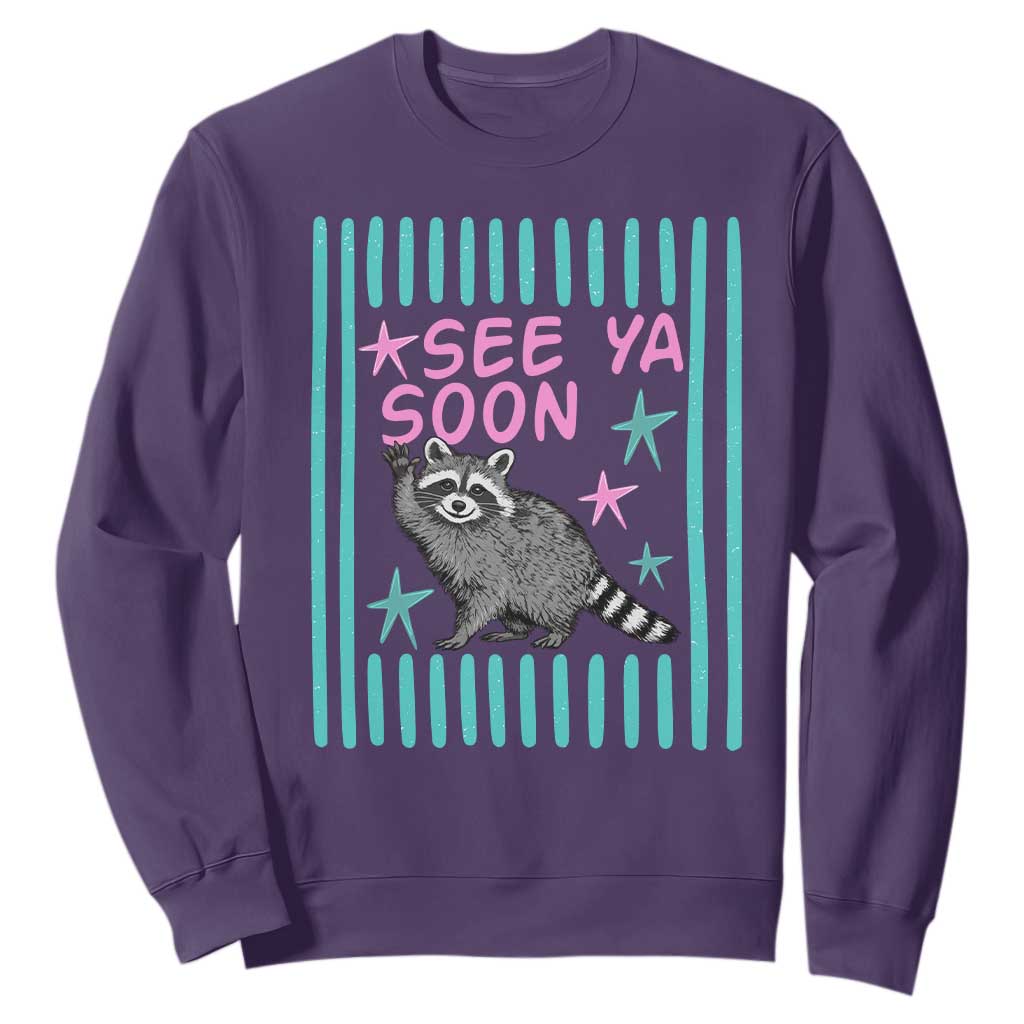 Striped Funny See Ya Soon Racoon Sweatshirt Last Day Of School Teacher TS14 Purple Print Your Wear
