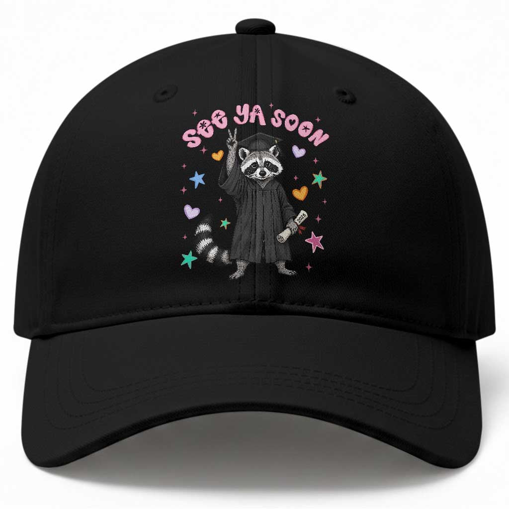 See Ya Soon Raccoon Baseball Cap Funny Raccoon Graduation 2026 TS14 Print Your Wear