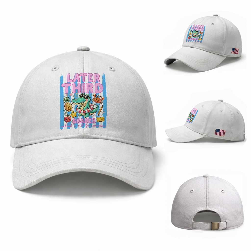 Later Third Grader School's Out For Summer Baseball Cap Last Day Of School Later Gator Alligator TS14 Baseball Cap Universal Fit White Print Your Wear