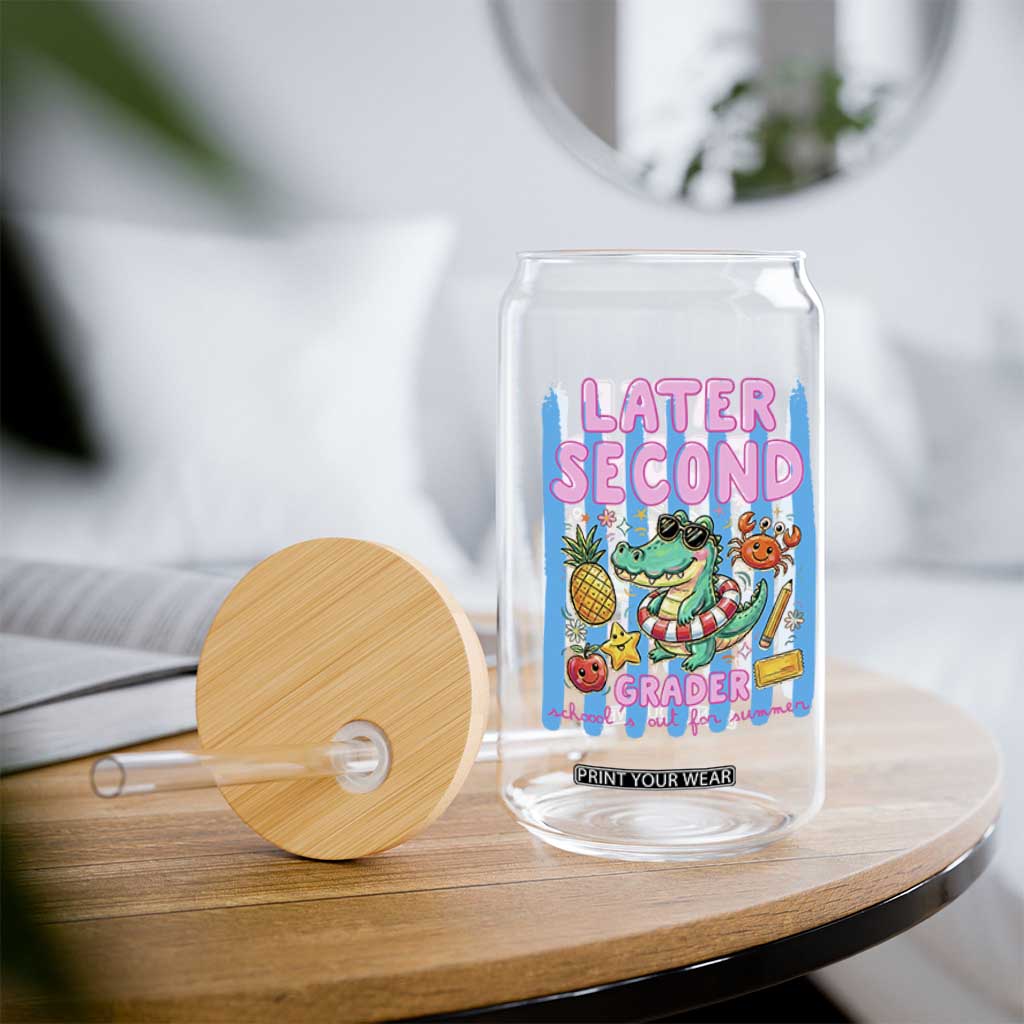 Later Second Grader School's Out For Summer Glass Can Last Day Of School Later Gator Alligator TS14 Print Your Wear