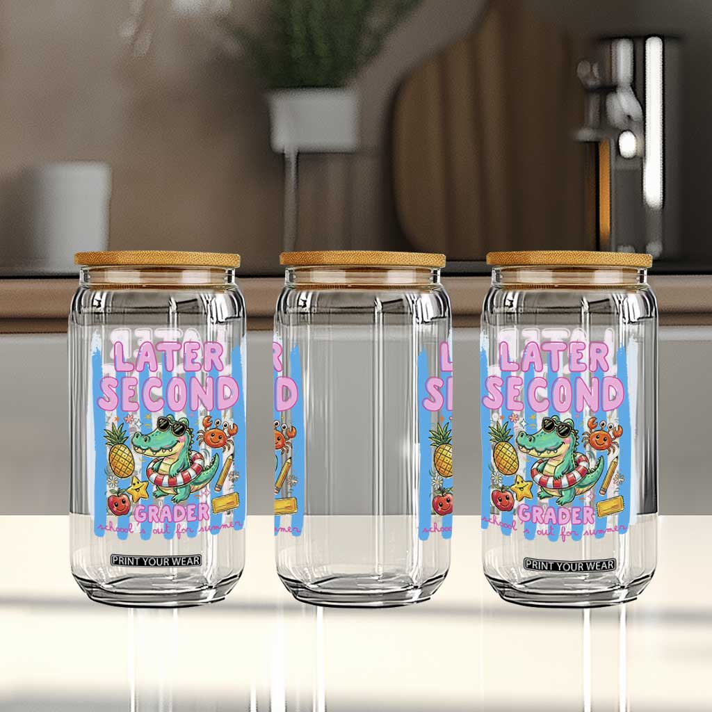 Later Second Grader School's Out For Summer Glass Can Last Day Of School Later Gator Alligator TS14 Print Your Wear