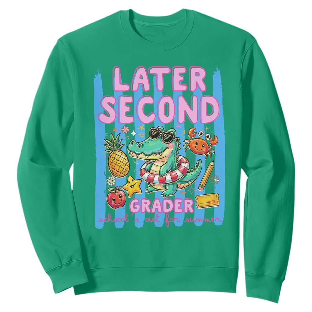 Later Second Grader School's Out For Summer Sweatshirt Last Day Of School Later Gator Alligator TS14 Irish Green Print Your Wear