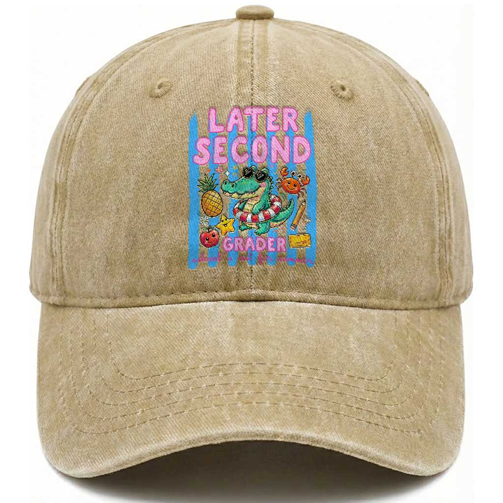 Later Second Grader School's Out For Summer Washed Cotton Baseball Cap Last Day Of School Later Gator Alligator TS14 Print Your Wear