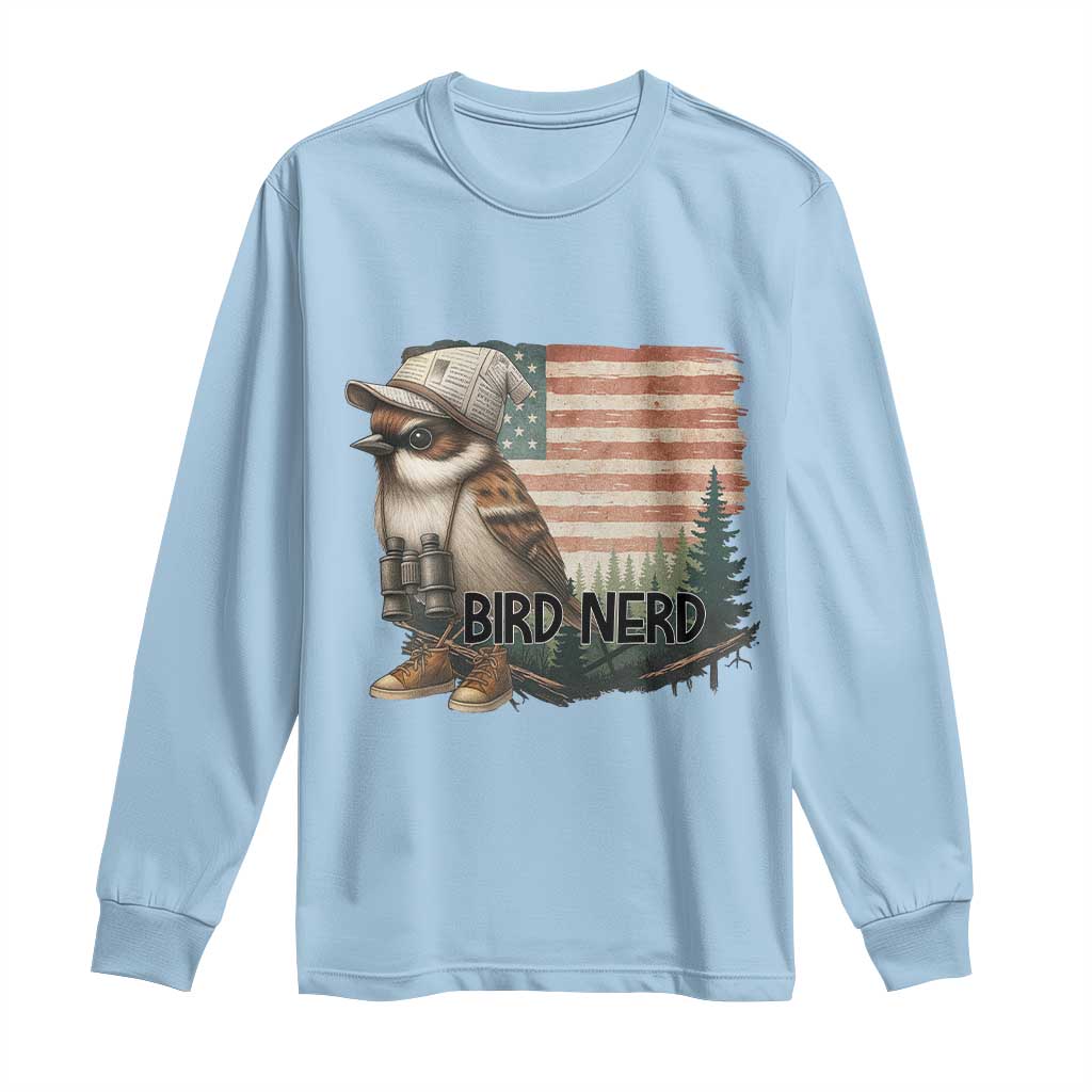 Bird Nerd Long Sleeve Shirt Funny Bird Watching Patriotic American Flag TS14 Light Blue Print Your Wear