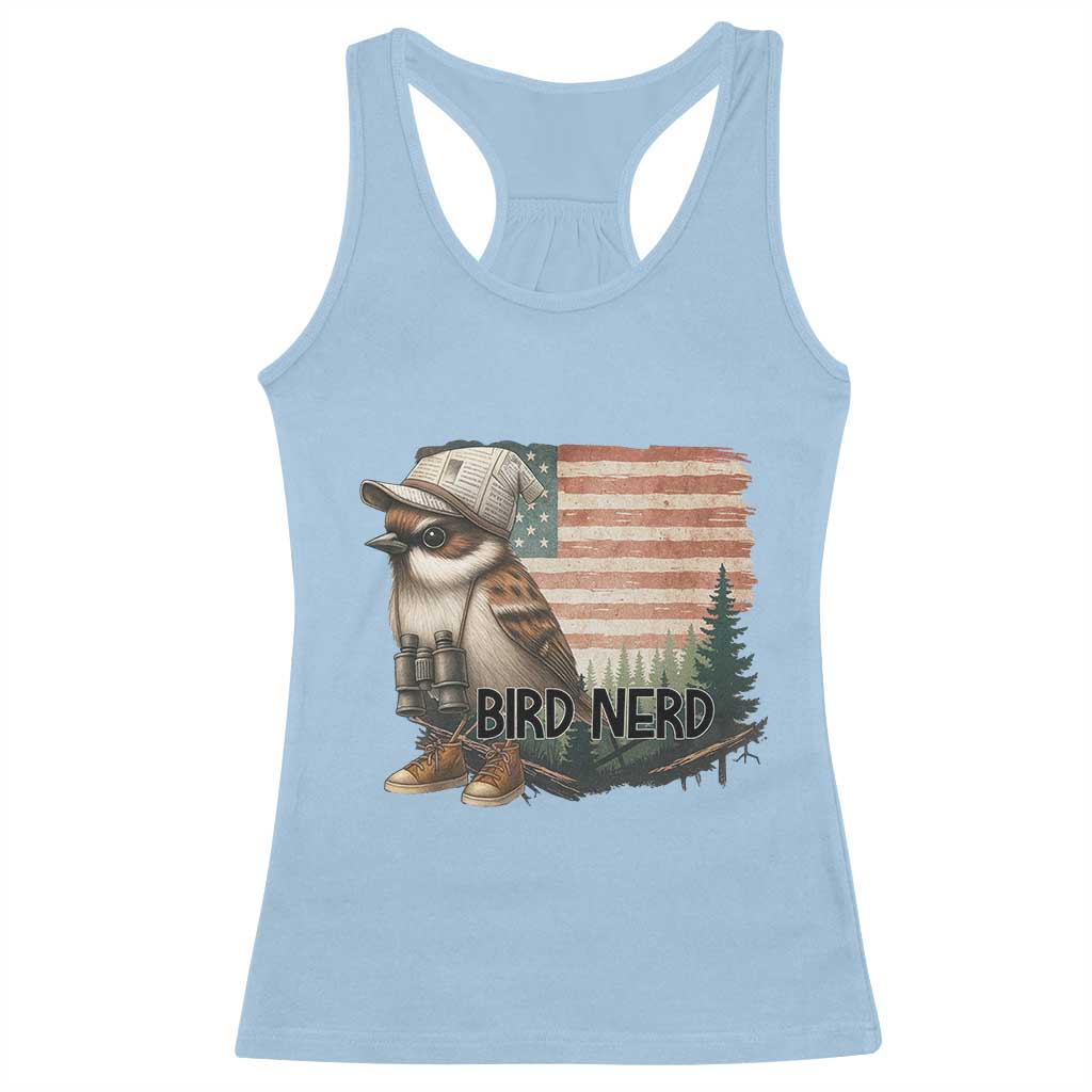 Bird Nerd Racerback Tank Top Funny Bird Watching Patriotic American Flag TS14 Light Blue Print Your Wear