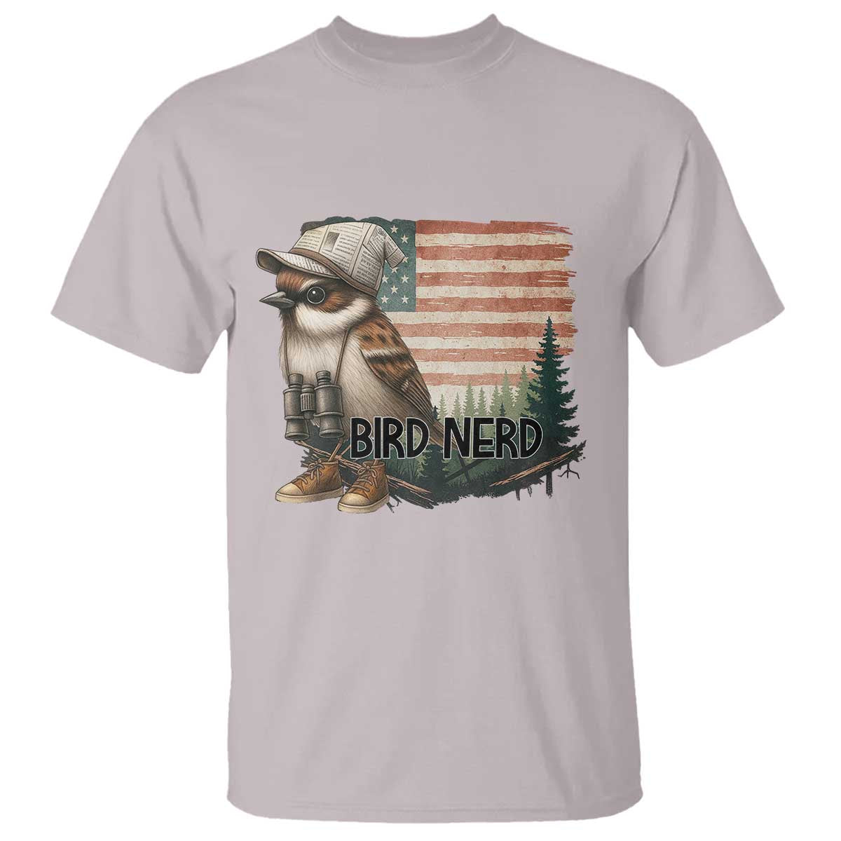Bird Nerd T Shirt Funny Bird Watching Patriotic American Flag TS14 Ice Gray Print Your Wear