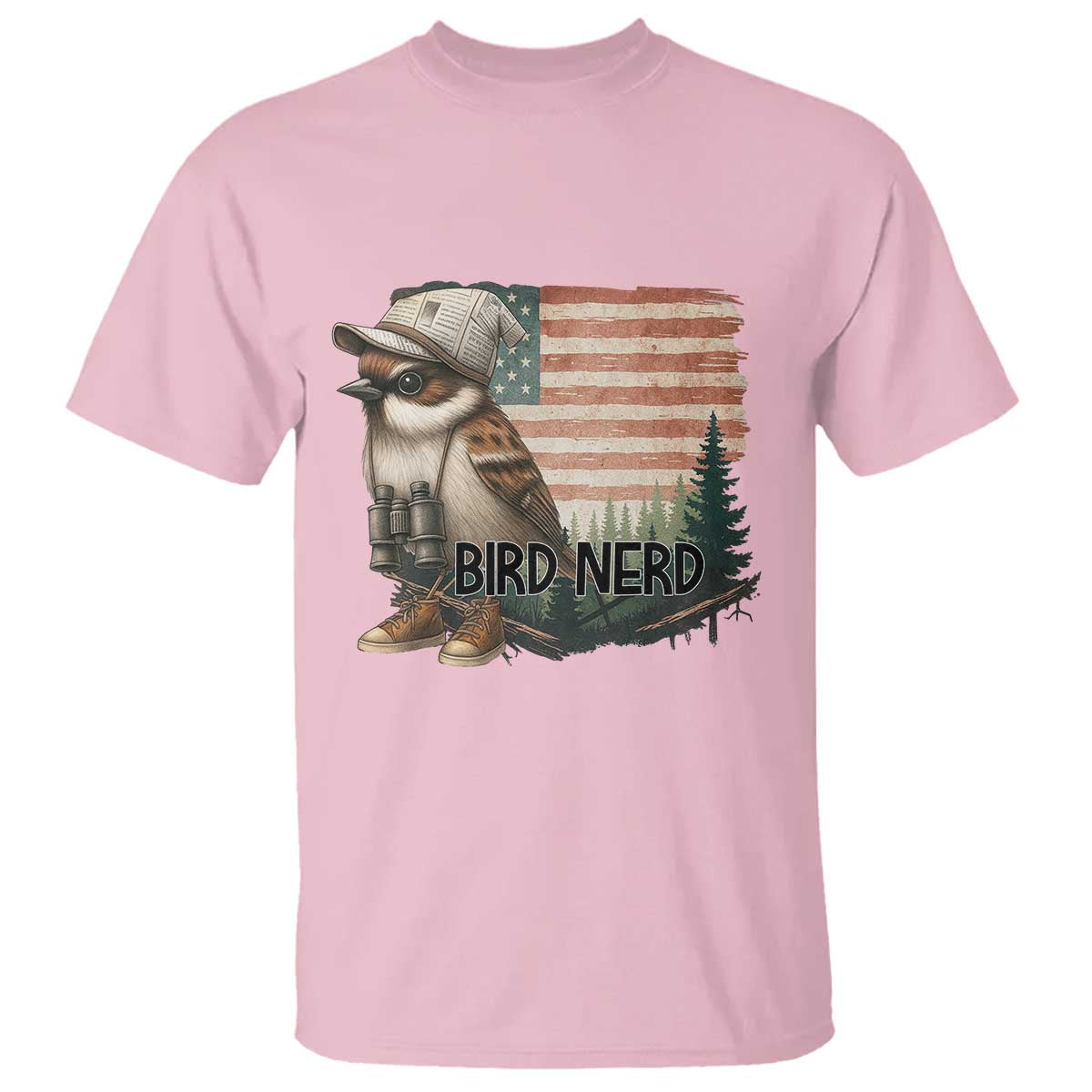 Bird Nerd T Shirt Funny Bird Watching Patriotic American Flag TS14 Light Pink Print Your Wear