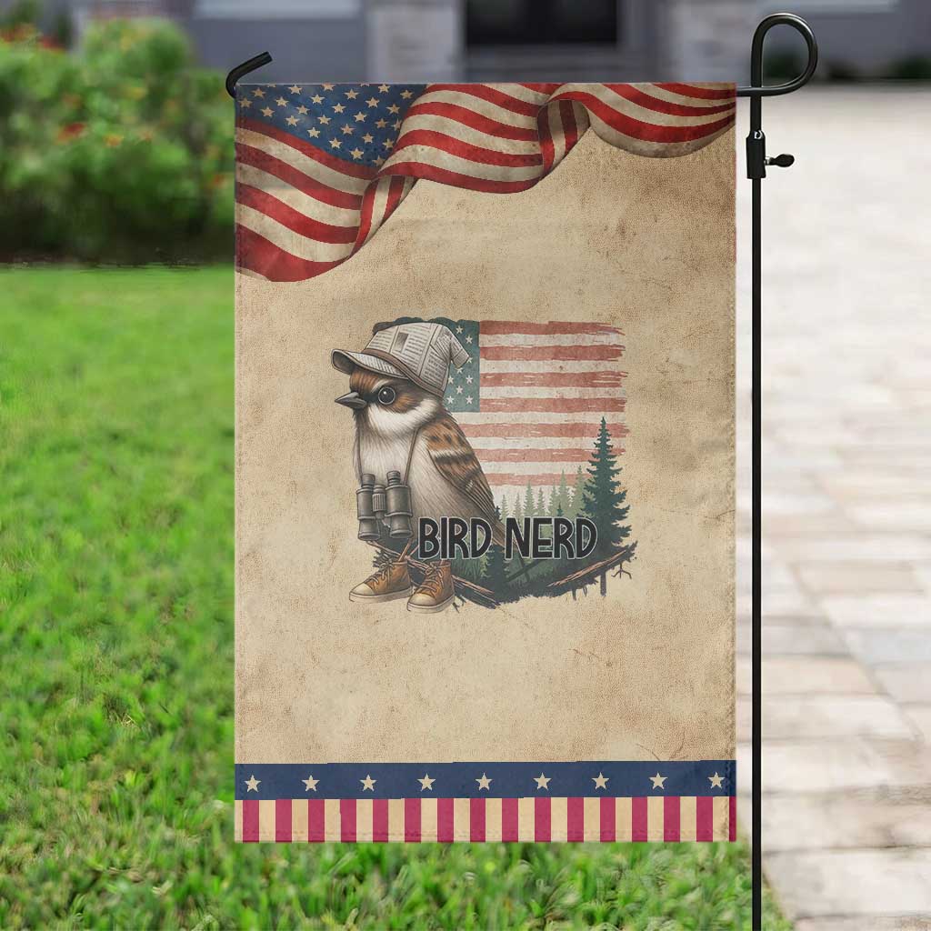 Bird Nerd Garden Flag Funny Bird Watching Patriotic American Flag TS14 Vintage Rustic Tan Navy Print Your Wear