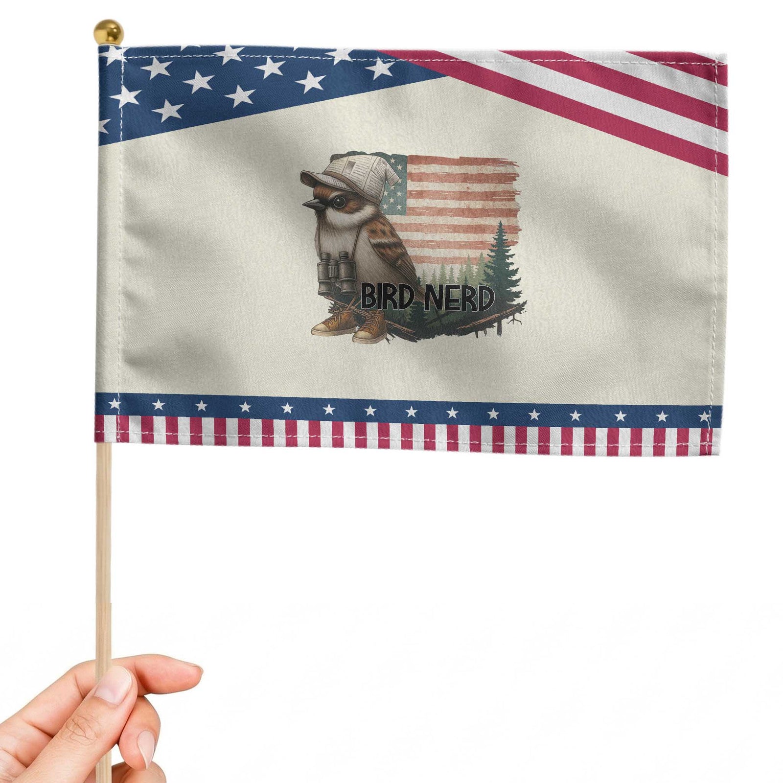 Bird Nerd Patriotic Handheld Flag Funny Bird Watching American Flag TS14 Modern 8.2