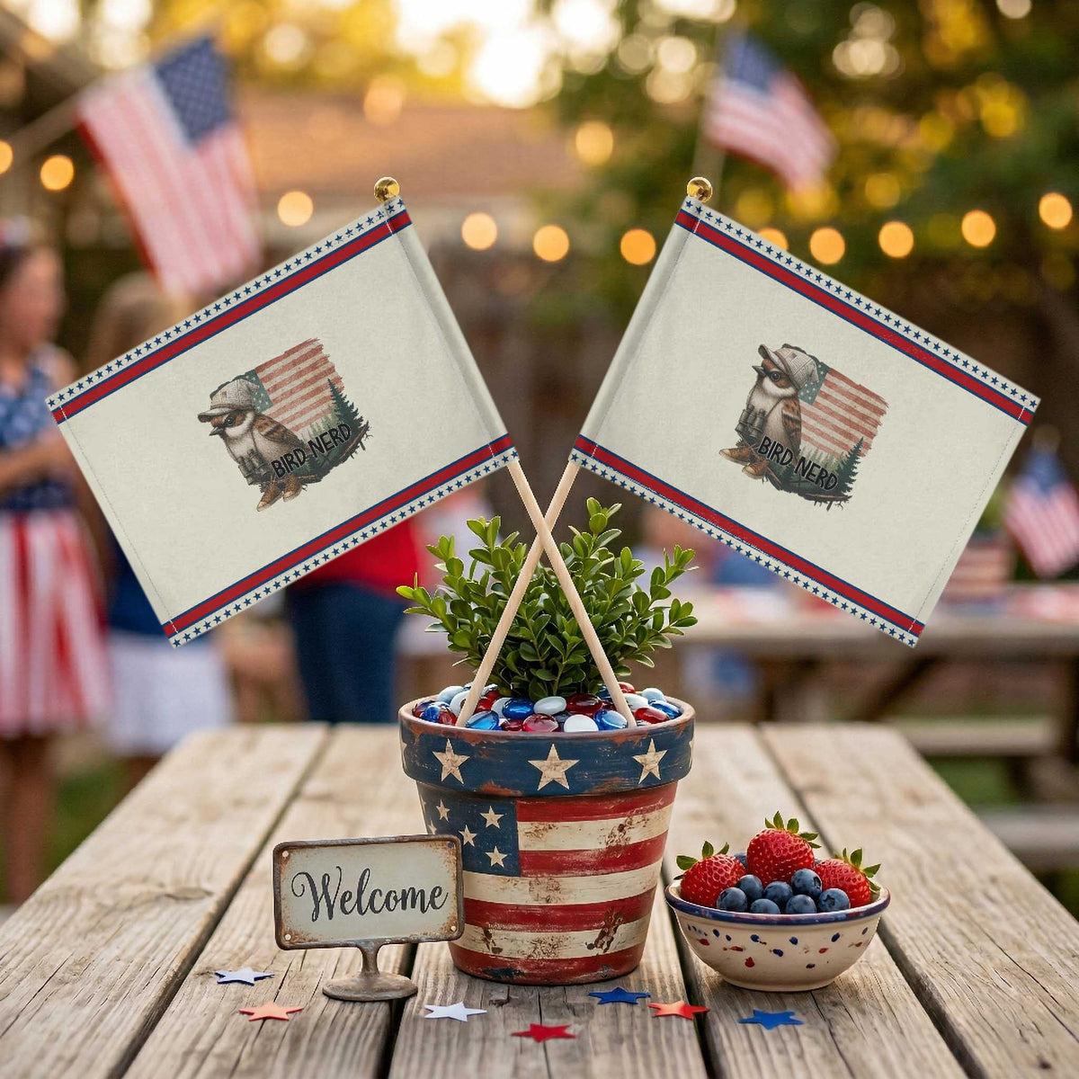 Bird Nerd Patriotic Handheld Flag Funny Bird Watching American Flag TS14 Modern 8.2