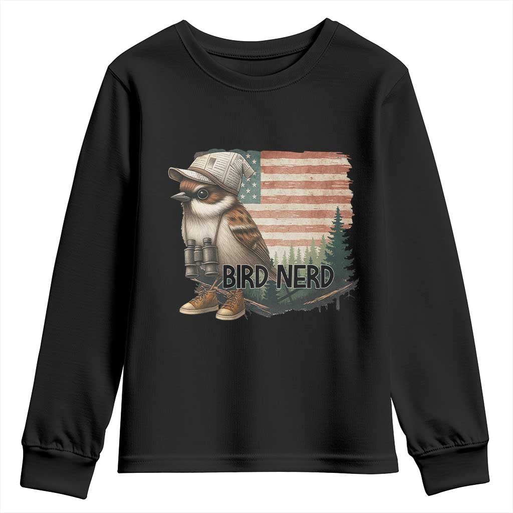 Bird Nerd Youth Sweatshirt Funny Bird Watching Patriotic American Flag TS14 Black Print Your Wear