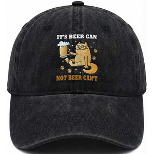 Funny Cat Drinking Beer Washed Cotton Baseball Cap It Is Beer Can Not Beer Can Not Kitty Lovers TS14 Washed Cap Universal Fit Black Print Your Wear