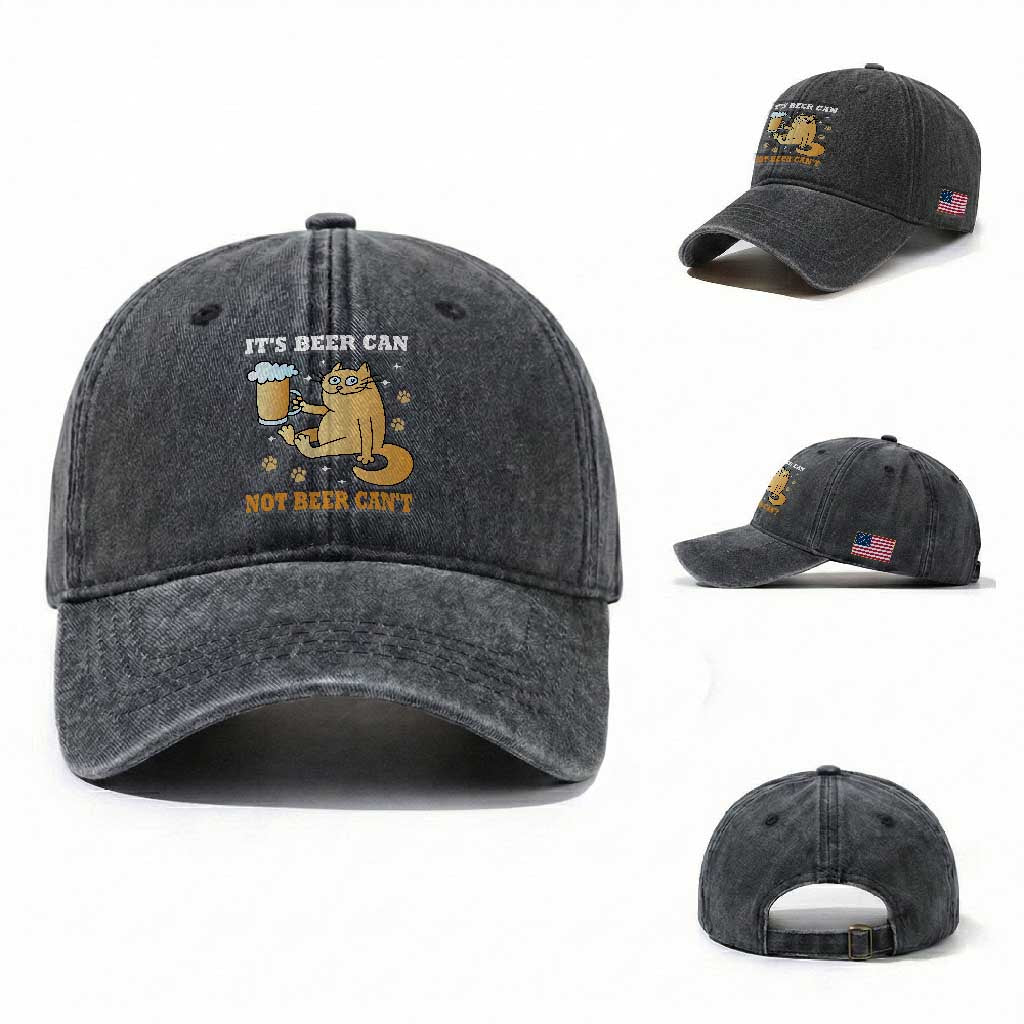 Funny Cat Drinking Beer Washed Cotton Baseball Cap It Is Beer Can Not Beer Can Not Kitty Lovers TS14 Washed Cap Universal Fit Dark Gray Print Your Wear