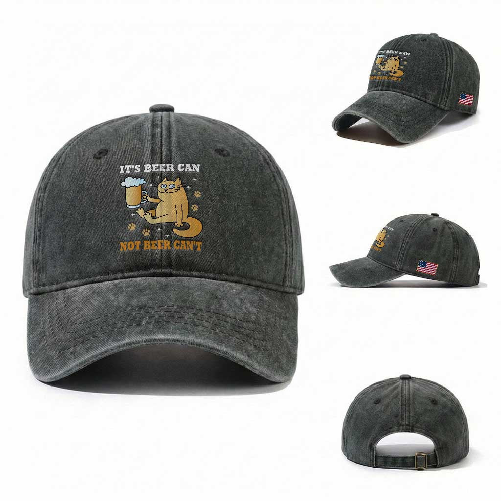 Funny Cat Drinking Beer Washed Cotton Baseball Cap It Is Beer Can Not Beer Can Not Kitty Lovers TS14 Washed Cap Universal Fit Dark Green Print Your Wear
