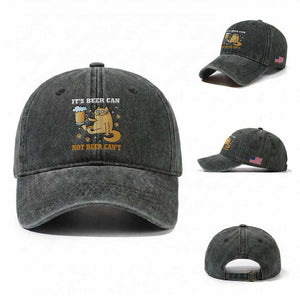 Funny Cat Drinking Beer Washed Cotton Baseball Cap It Is Beer Can Not Beer Can Not Kitty Lovers TS14 Washed Cap Universal Fit Dark Green Print Your Wear