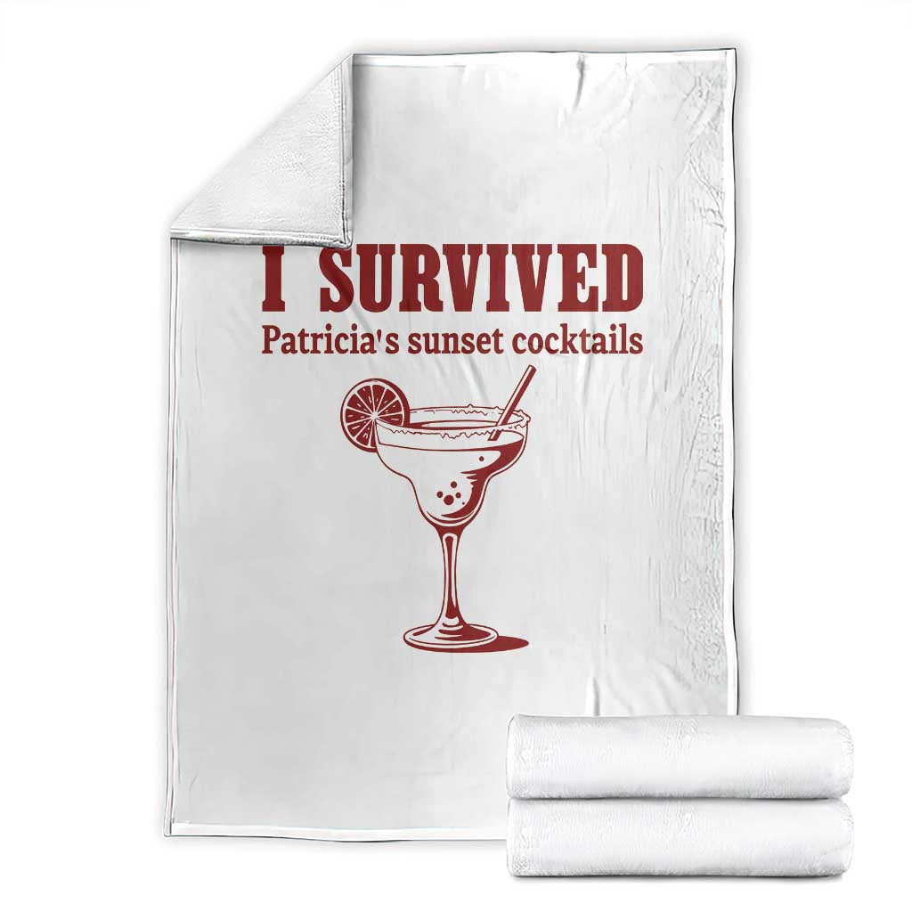I Survived Patricia's Sunset Cocktails Throw Blanket Vintage 90s Trendy TV Show Movie TS14 White Print Your Wear