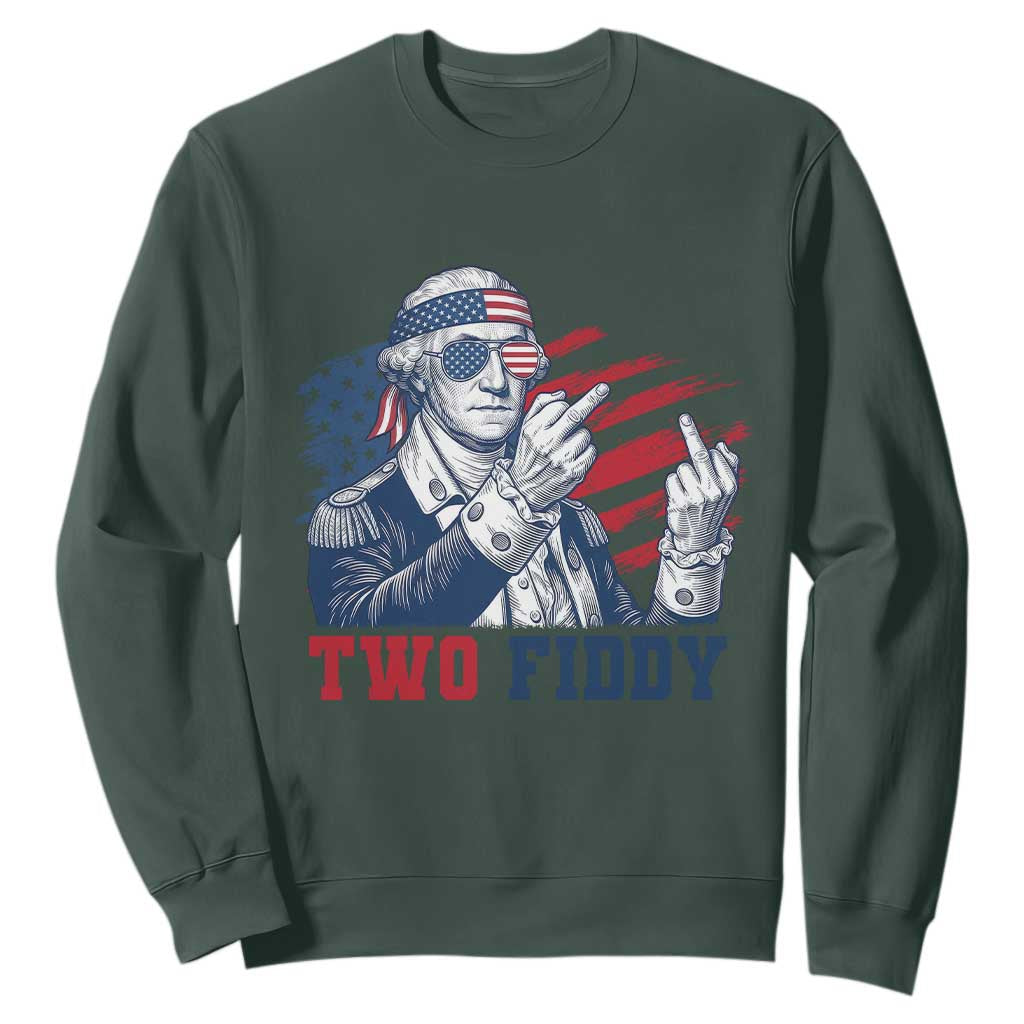 Two Fiddy 250th Anniversary Sweatshirt Funny George Washington 4th of July TS14 Dark Forest Green Print Your Wear