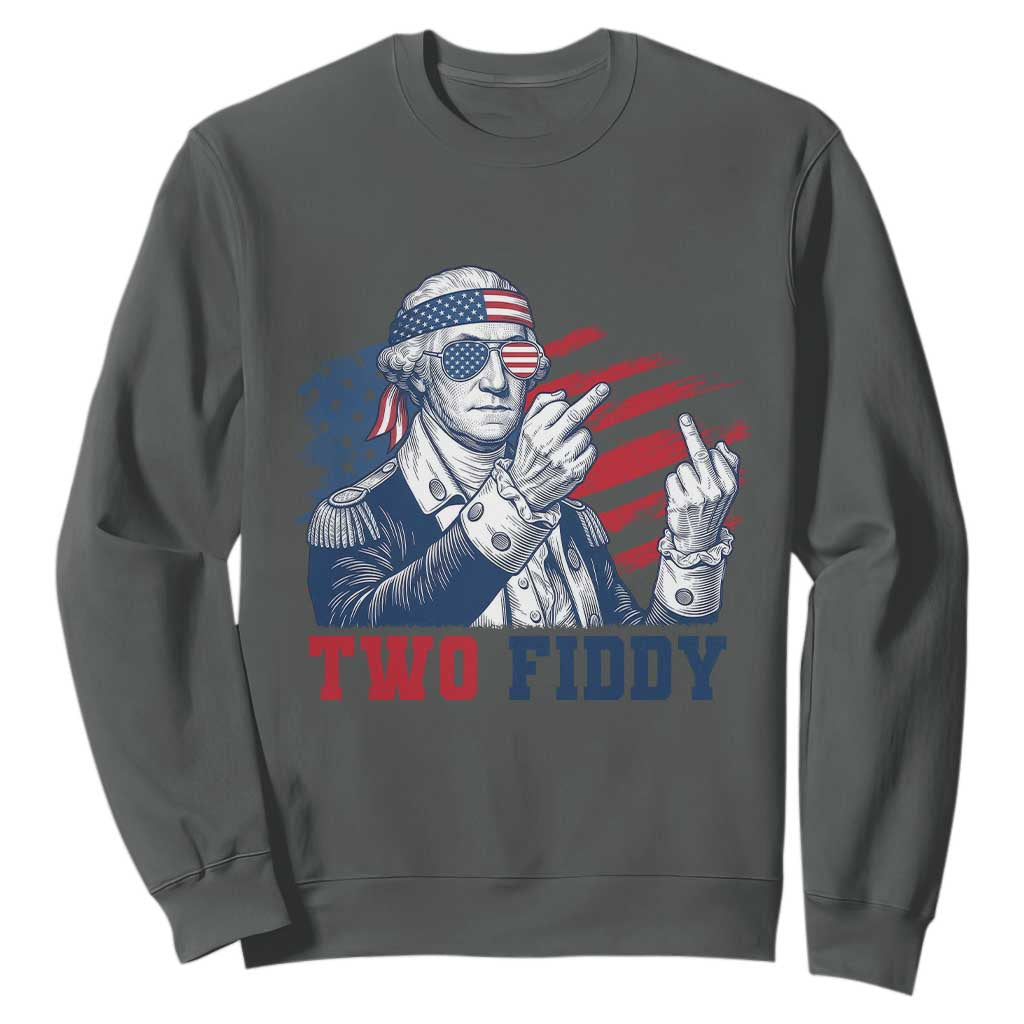 Two Fiddy 250th Anniversary Sweatshirt Funny George Washington 4th of July TS14 Dark Heather Print Your Wear