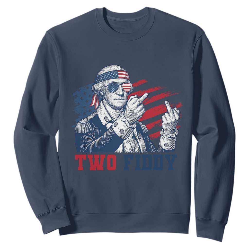 Two Fiddy 250th Anniversary Sweatshirt Funny George Washington 4th of July TS14 Navy Print Your Wear