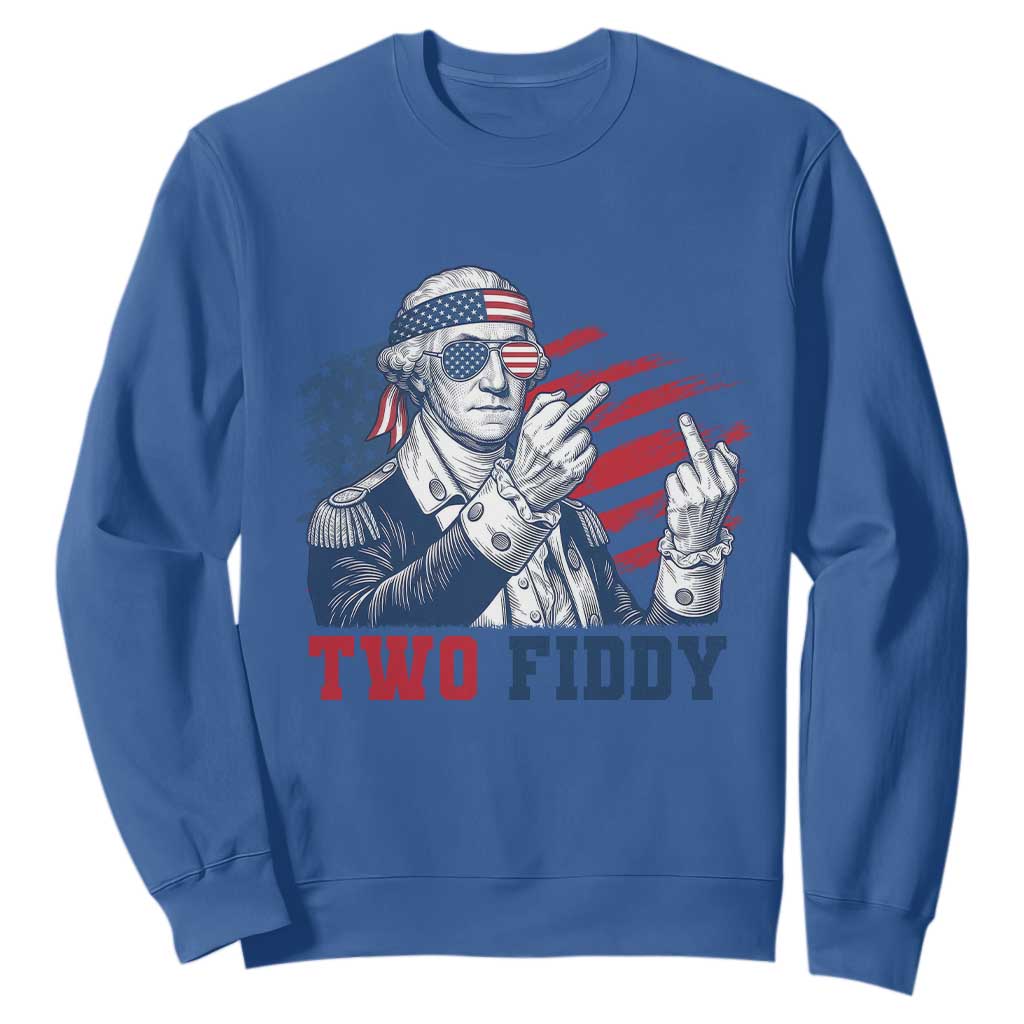 Two Fiddy 250th Anniversary Sweatshirt Funny George Washington 4th of July TS14 Royal Blue Print Your Wear