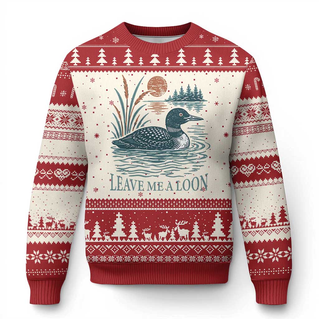 Leave Me A Loon Vintage Lake Bird Ugly Christmas Sweater Funny Loon Pun Nature Bird Lovers TS14 Beige Red Print Your Wear