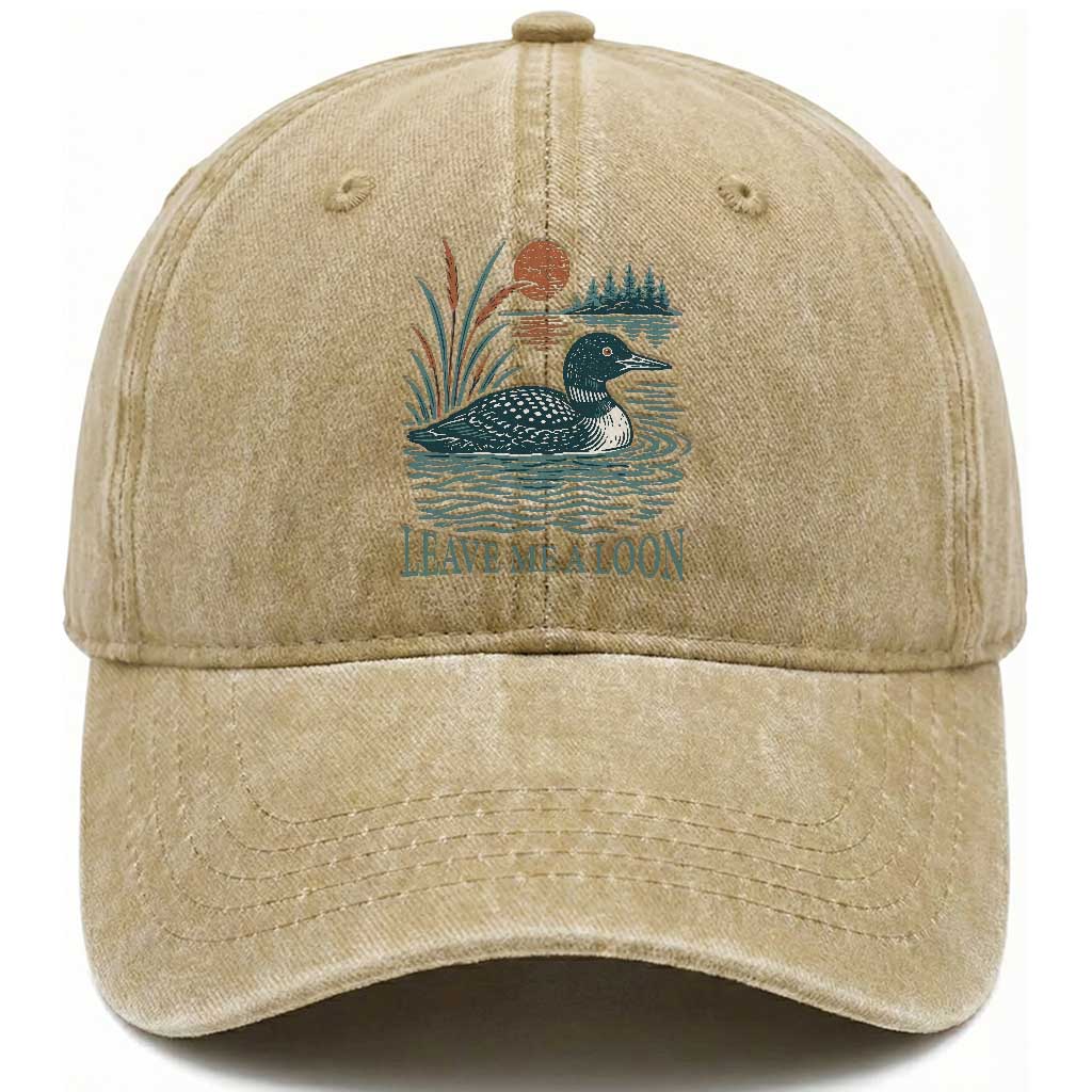 Leave Me A Loon Vintage Lake Bird Washed Cotton Baseball Cap Funny Loon Pun Nature Bird Lovers TS14 Print Your Wear