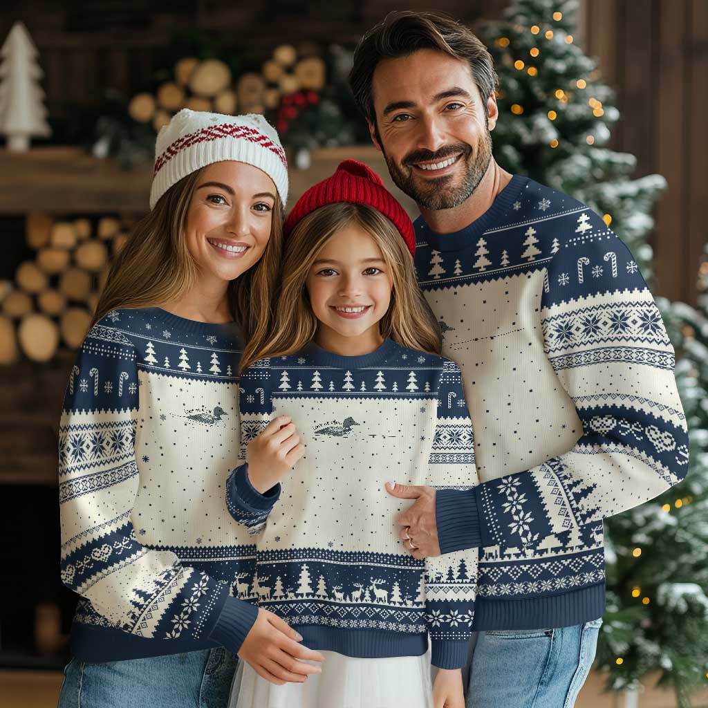 Funny Leave Me A Loon Nature Bird Lovers Ugly Christmas Sweater TS14 Beige Navy Print Your Wear