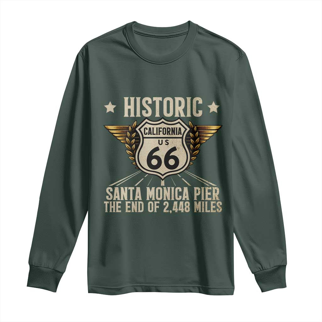 Route Highway 66 Historic California Santa Monica Pier Long Sleeve Shirt TS14 Dark Forest Green Print Your Wear