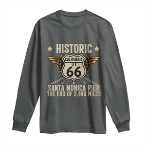 Route Highway 66 Historic California Santa Monica Pier Long Sleeve Shirt TS14 Dark Heather Print Your Wear