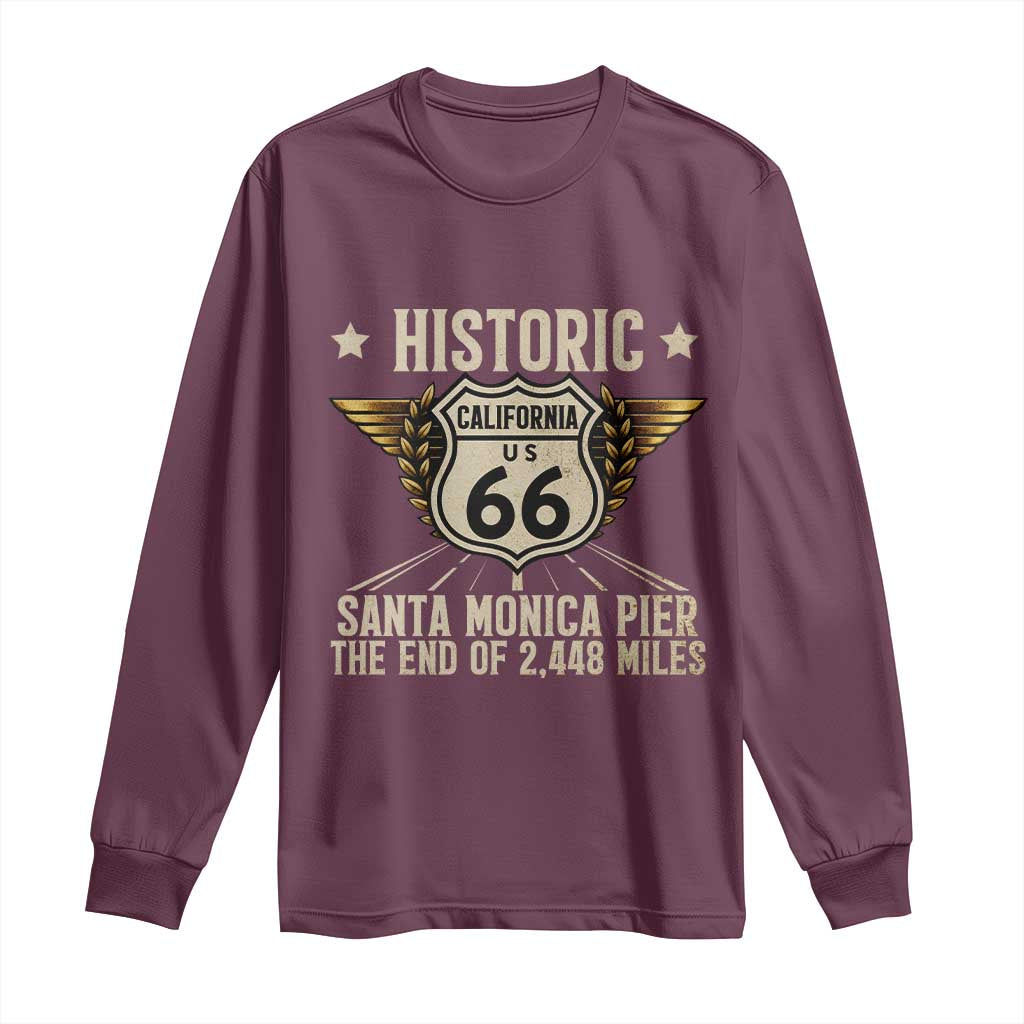 Route Highway 66 Historic California Santa Monica Pier Long Sleeve Shirt TS14 Maroon Print Your Wear
