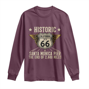 Route Highway 66 Historic California Santa Monica Pier Long Sleeve Shirt TS14 Maroon Print Your Wear