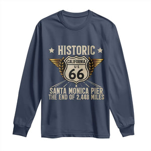Route Highway 66 Historic California Santa Monica Pier Long Sleeve Shirt TS14 Navy Print Your Wear