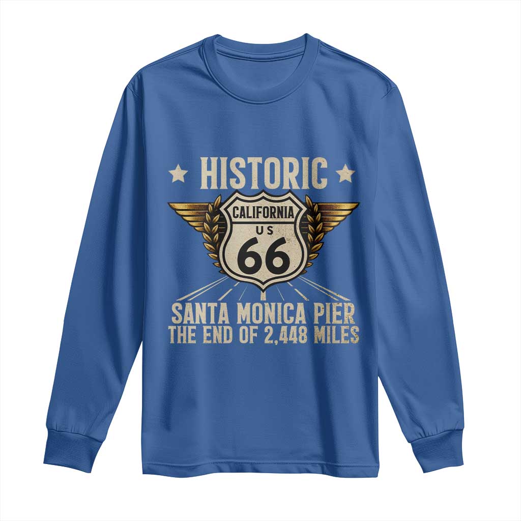 Route Highway 66 Historic California Santa Monica Pier Long Sleeve Shirt TS14 Royal Blue Print Your Wear