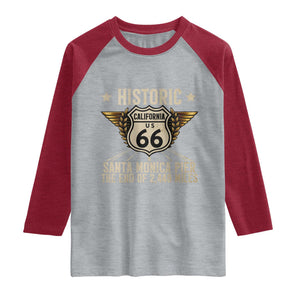 Route Highway 66 Historic California Santa Monica Pier Raglan Shirt TS14 Heather Gray Heather Red Print Your Wear