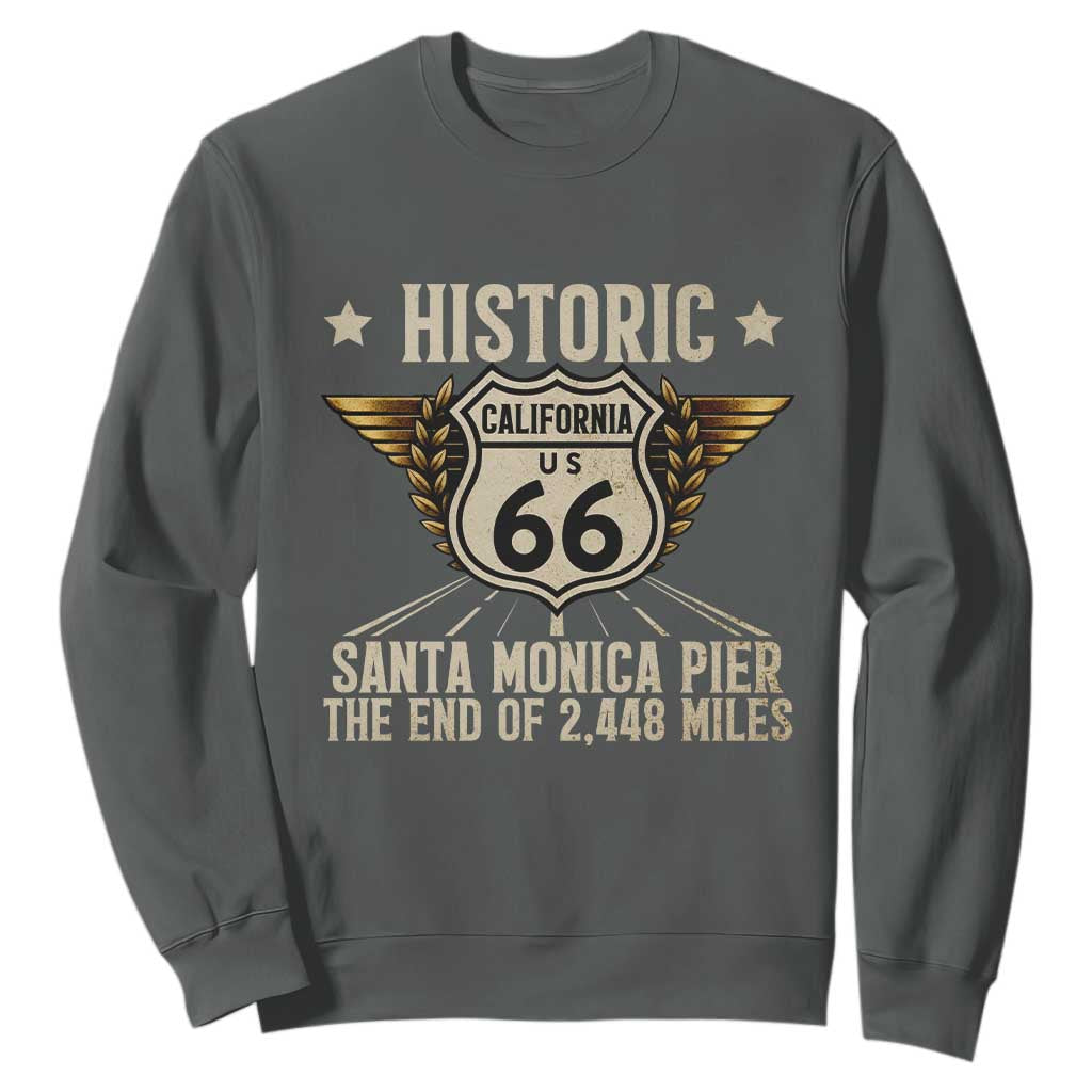 Route Highway 66 Historic California Santa Monica Pier Sweatshirt TS14 Dark Heather Print Your Wear
