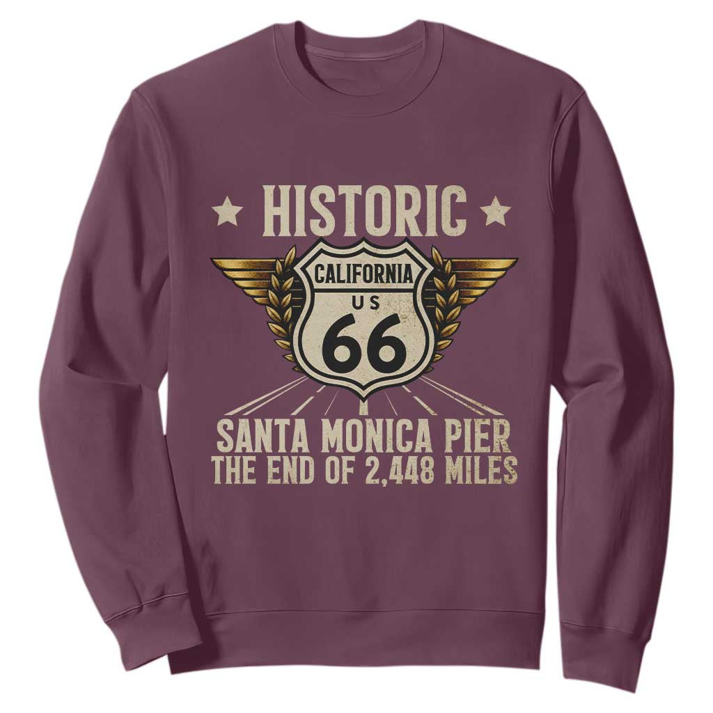 Route Highway 66 Historic California Santa Monica Pier Sweatshirt TS14 Maroon Print Your Wear