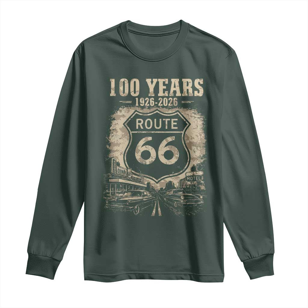 Route Highway 66 100 Year Centennial Anniversary Souvenir Long Sleeve Shirt TS14 Dark Forest Green Print Your Wear