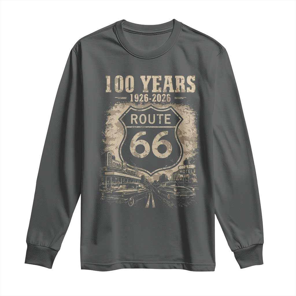 Route Highway 66 100 Year Centennial Anniversary Souvenir Long Sleeve Shirt TS14 Dark Heather Print Your Wear