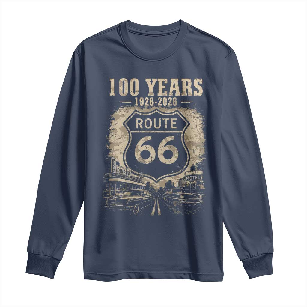 Route Highway 66 100 Year Centennial Anniversary Souvenir Long Sleeve Shirt TS14 Navy Print Your Wear