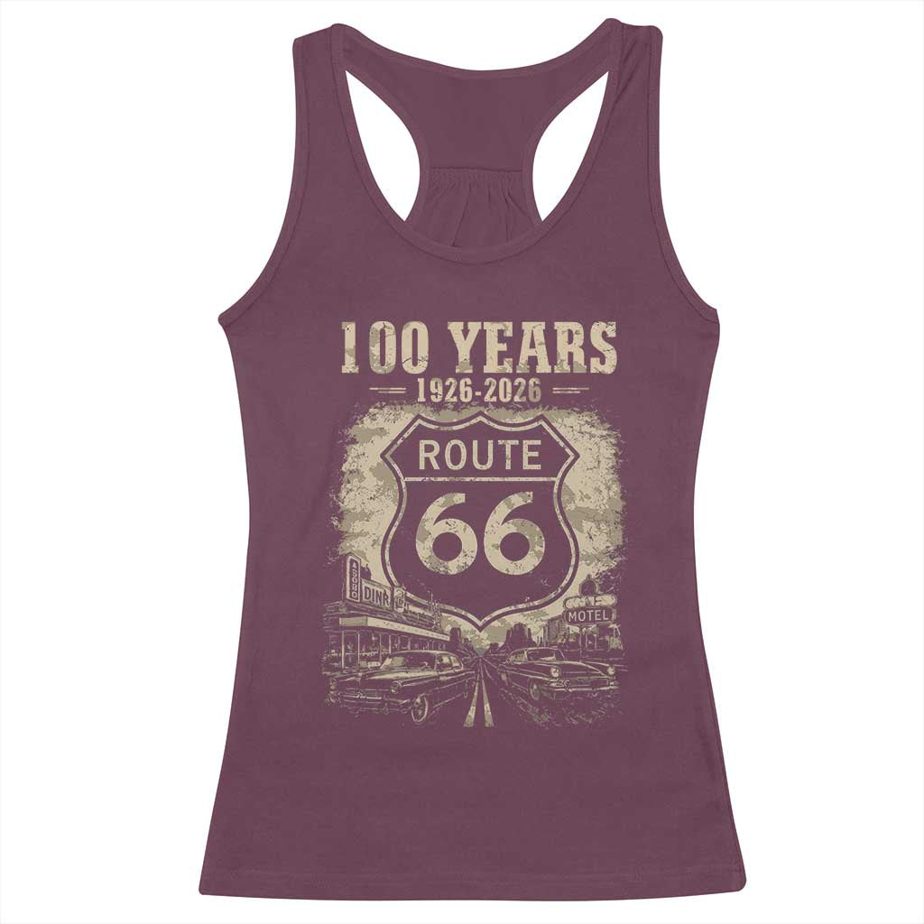 Route Highway 66 100 Year Centennial Anniversary Souvenir Racerback Tank Top TS14 Maroon Print Your Wear