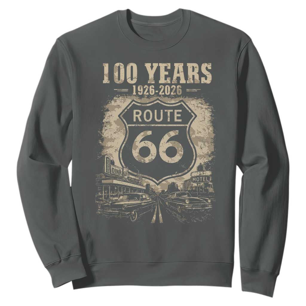 Route Highway 66 100 Year Centennial Anniversary Souvenir Sweatshirt TS14 Dark Heather Print Your Wear