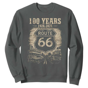 Route Highway 66 100 Year Centennial Anniversary Souvenir Sweatshirt TS14 Dark Heather Print Your Wear