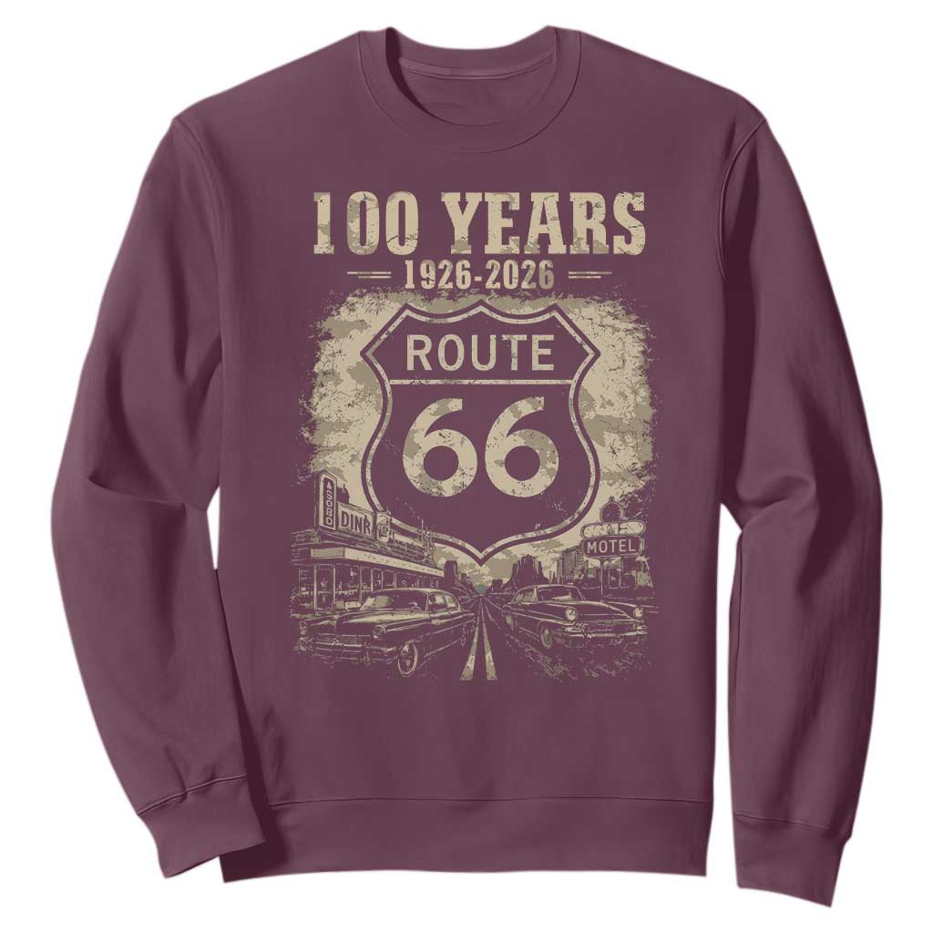 Route Highway 66 100 Year Centennial Anniversary Souvenir Sweatshirt TS14 Maroon Print Your Wear
