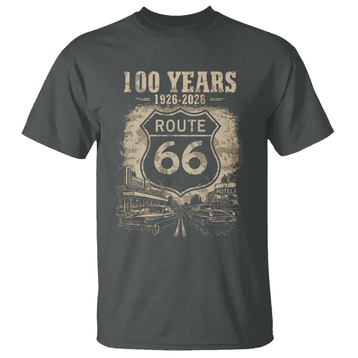 Route Highway 66 100 Year Centennial Anniversary Souvenir T Shirt TS14 Dark Heather Print Your Wear