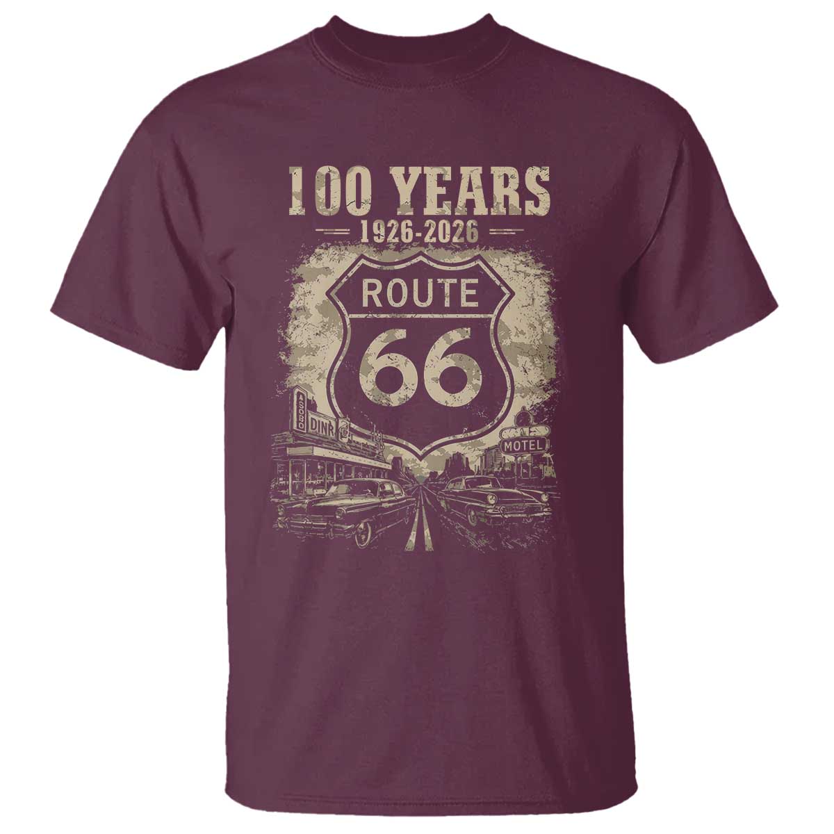 Route Highway 66 100 Year Centennial Anniversary Souvenir T Shirt TS14 Maroon Print Your Wear